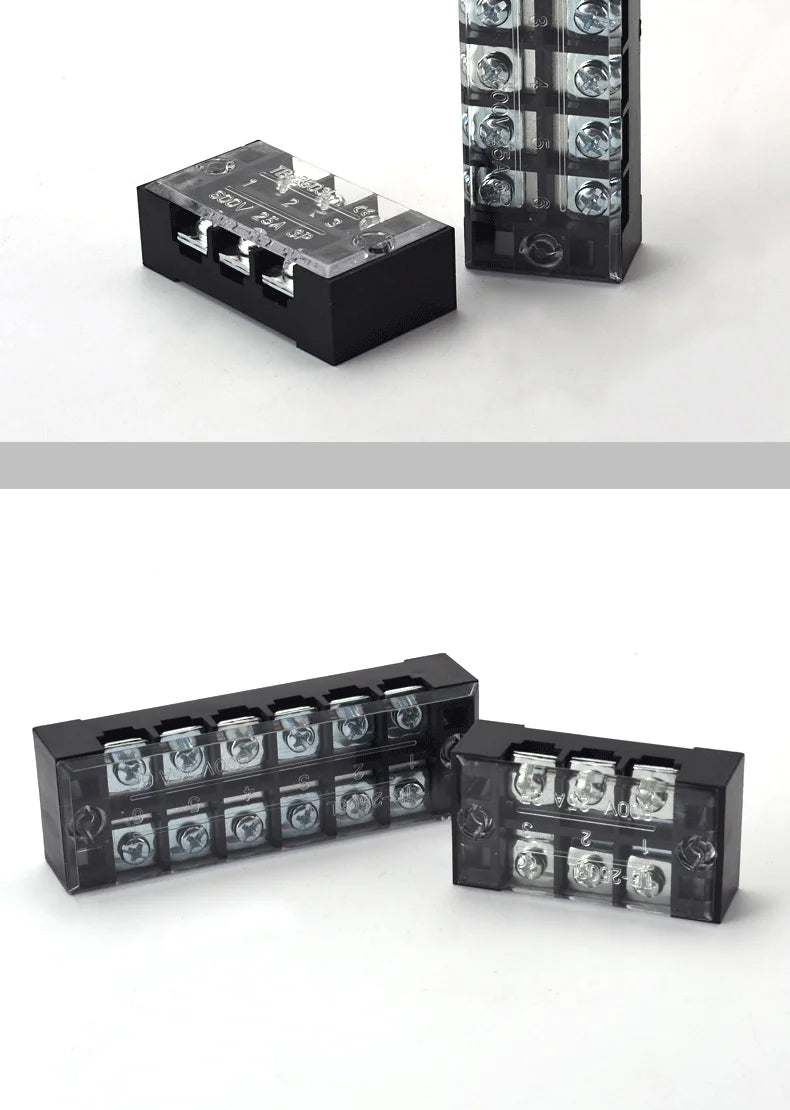 1PCS Double Row Terminal Block Fence Screw Ribbon Wire Connector 600V 15A25A45A 3/4/6/8/10/12 Optional