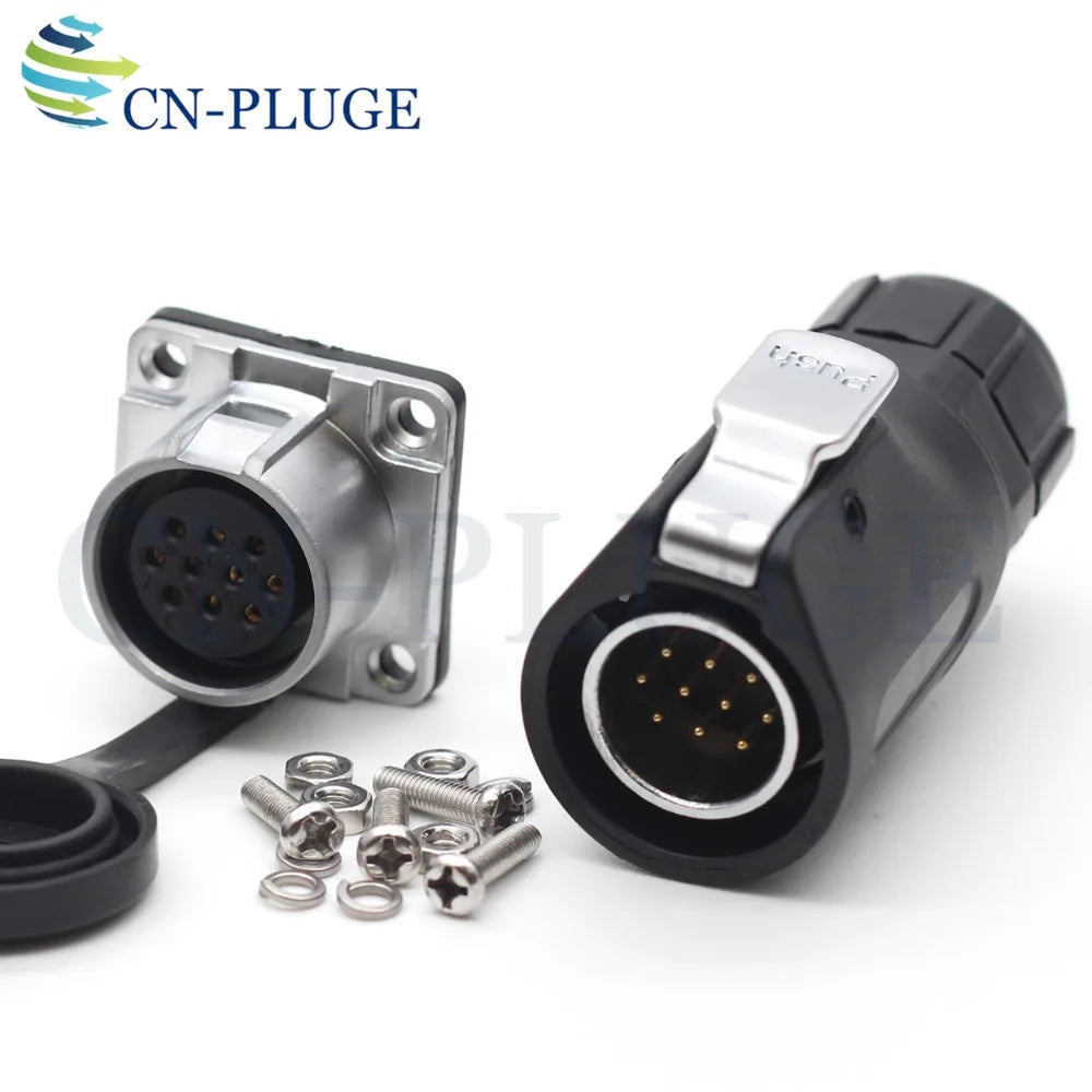 XHP20, IP67 2 3 4 5 67 8 9 10 12-Pin Waterproof Electrical Connector, 20mm Aviation Square Panel Mounting Male Plug