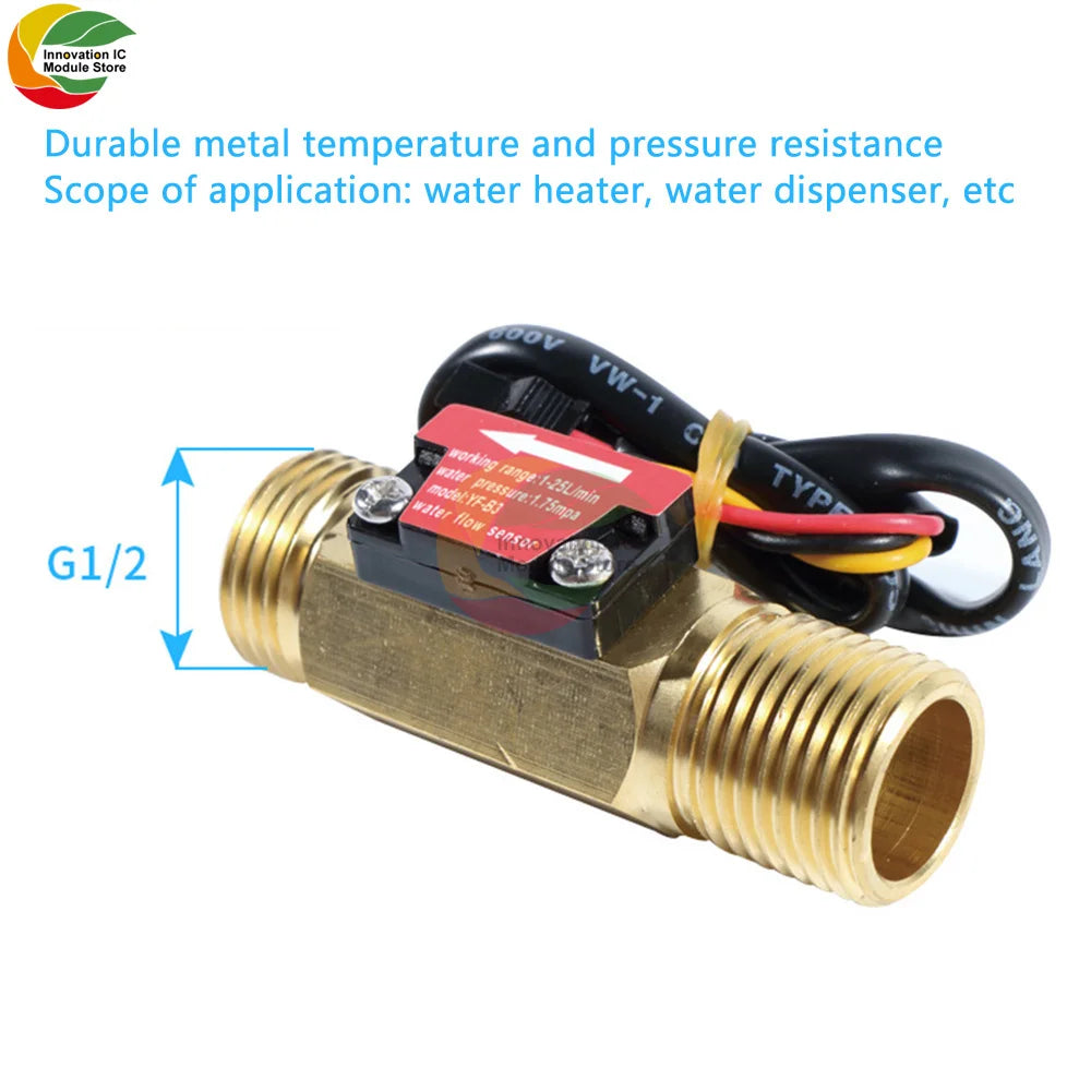 Brass Flow Sensor G1/2"DN15 Thread Hall Sensor YF-B1/B2/B3/B7 Switch Water Flow Sensor Flow Meter Hall Turbine Flow 1~25L/min