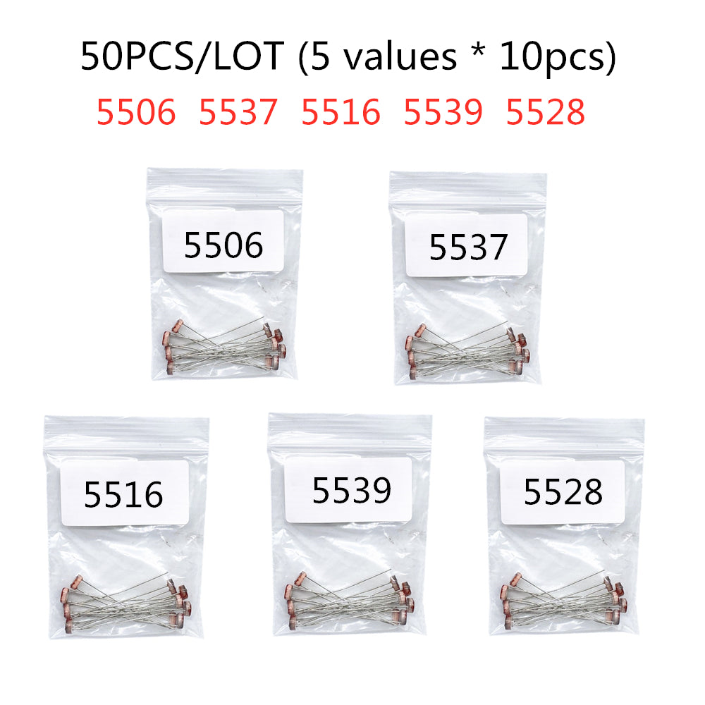 20-50pcs (5 values * 10pcs) LDR Photo Light Sensitive Resistor Photoelectric Photoresistor Kit for 5506 5516 5528 5537 5539