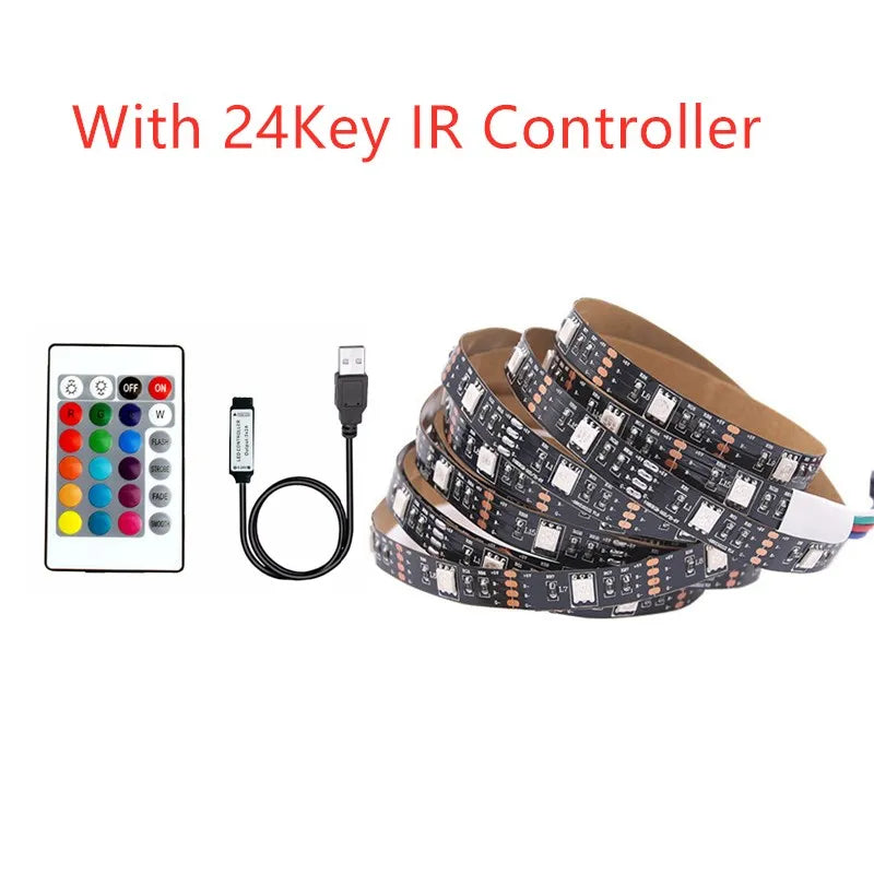 USB LED Strip Light 5V RGB Waterproof Black PCB 5050 0.5m 1m 2m 3m 4m 5m Led Strip Light Tape PC TV Backlight Remote Controller