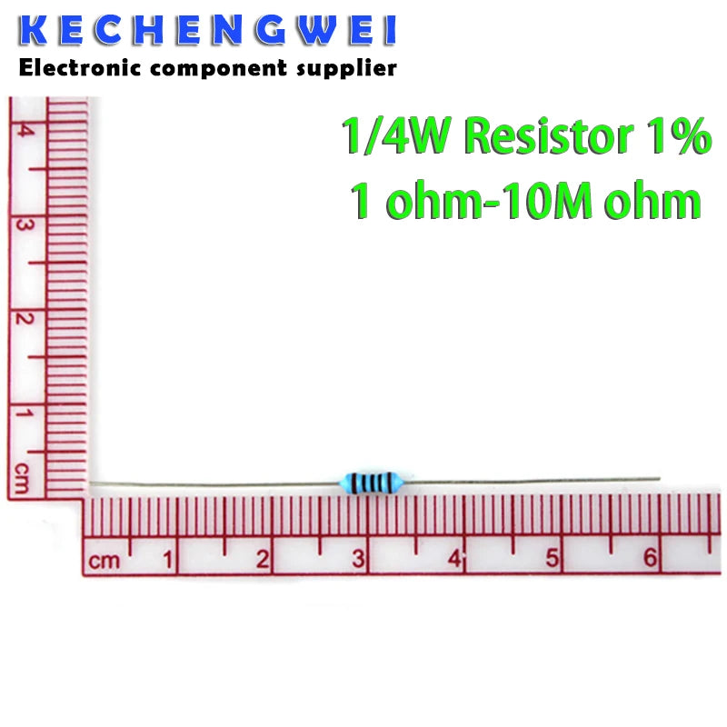 100pcs 1/4W 1R~22M 1% Metal film resistor 100R 220R 1K 1.5K 2.2K 4.7K 10K 22K 47K 100K 100 220 1K5 2K2 4K7 ohm resistance