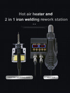 JCD 2 in 1 750W Hot Air Gun LCD Digital Display Welding Soldering Rework Station for Cell-phone BGA SMD PCB IC Solder Iron 8898
