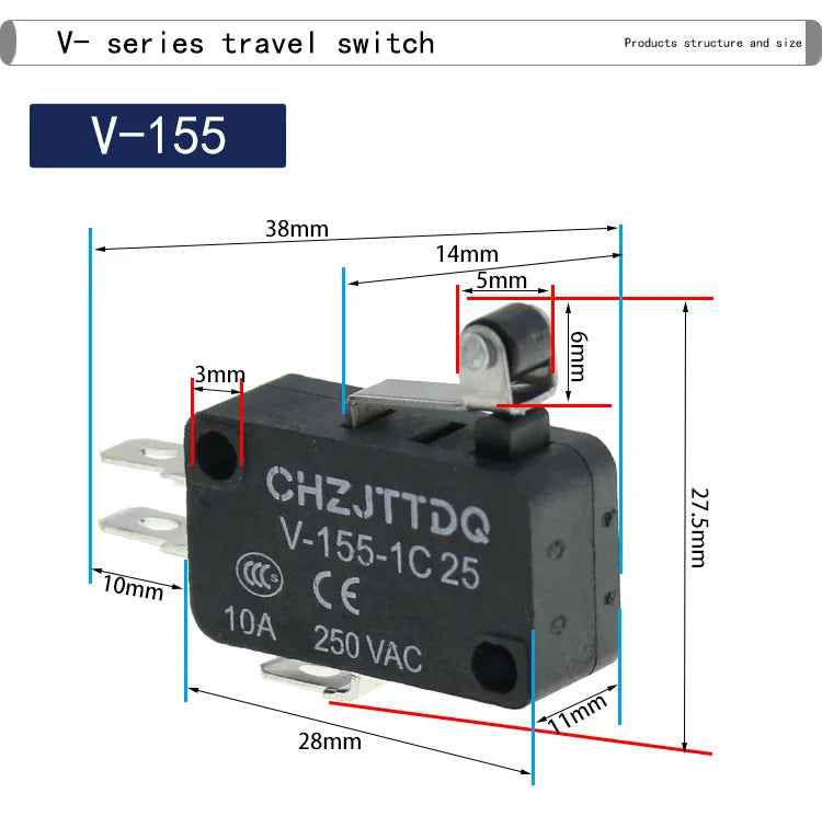 1PCS Micro Limit Switch CHZJTTDQ V-15.V-151.V-152.V-153.V-154.V-155.V-156.-1C 25 Travel Switch Limit Switch Silver Contact