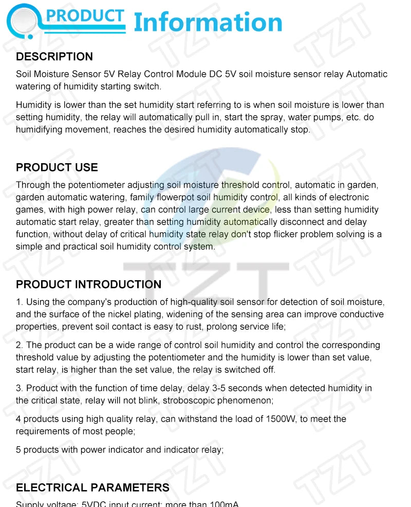 Capacitive Soil Moisture Sensors Module / Soil Humidity Digital Display Relay Control Module Automatic Watering TZT For Arduino