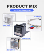 REX C100 Digital PID Temperature Controller REX-C100 Thermostat 0-400℃ K Type Input 40DA SSR Relay 0-40A Heatsink VaneAims