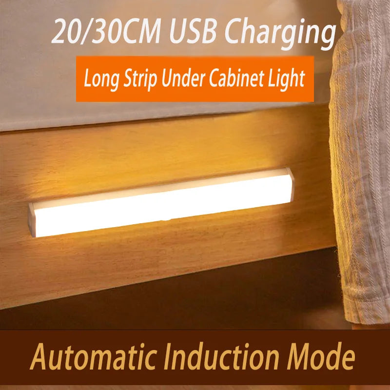 LED Night Light 20/30/40/60CM Motion Sensor Wireless USB Cabinet Night Light Wardrobe Lamp For Kitchen Cabinet Bedroom Wardrobe