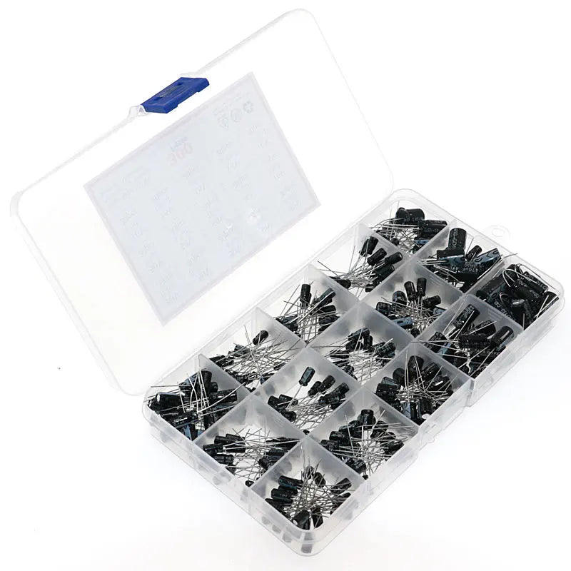 300pcs 15 Values 0.1uF-470uF Mix Electrolytic Capacitor Kit With Storage Box