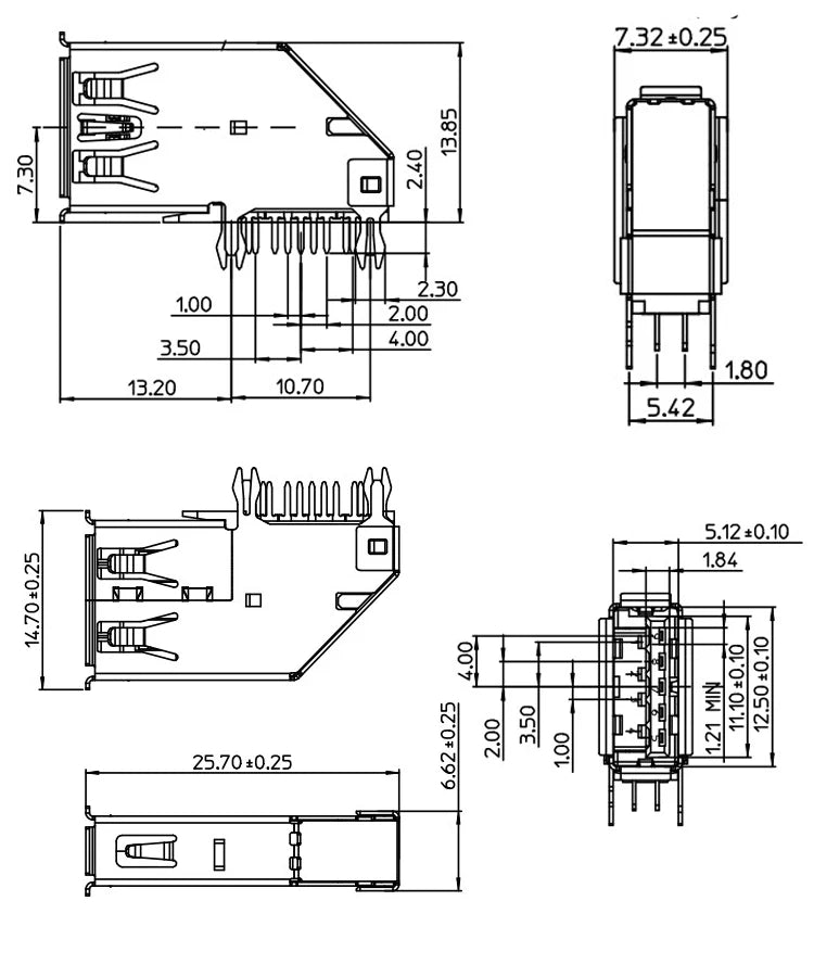 5Pcs USB Connectors 3.0 A Type Female AF Type 90 Degree Side Insertion 180 Degree High Speed Interface MICRO Connector