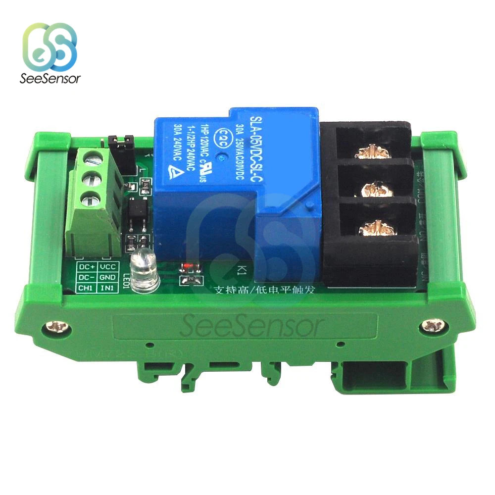 5V 12V 24V One 1 Channel Relay Module 30A with Optocoupler Isolation Supports High/Low Level Trigger with Guide Rail