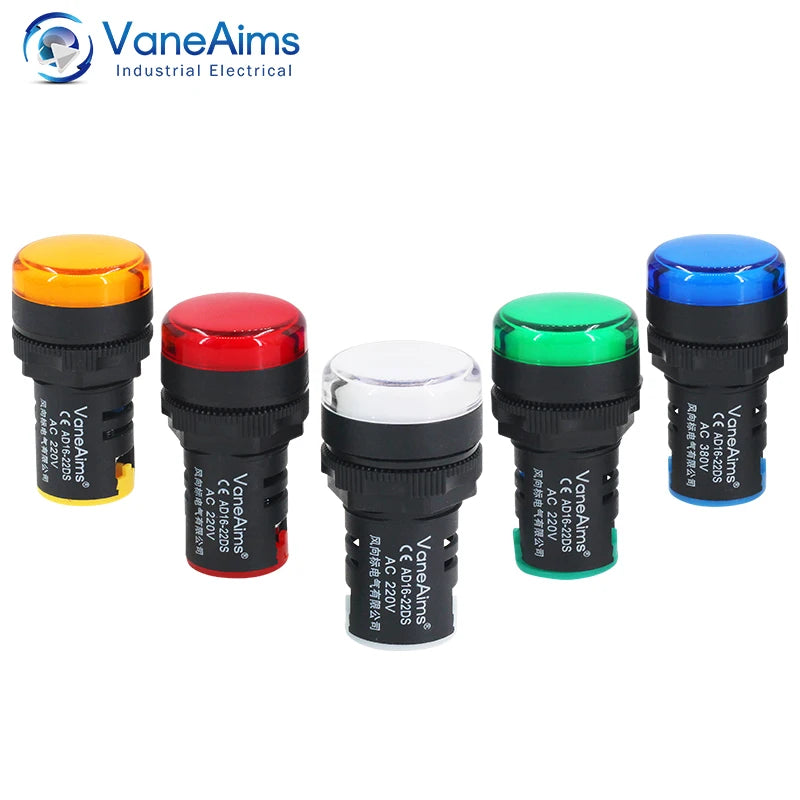 VaneAims Plastic Power Signal Lamp AD16-22DS Small LED Indicator Light Beads 12V 24V 220V Red White Green Blue And Yellow