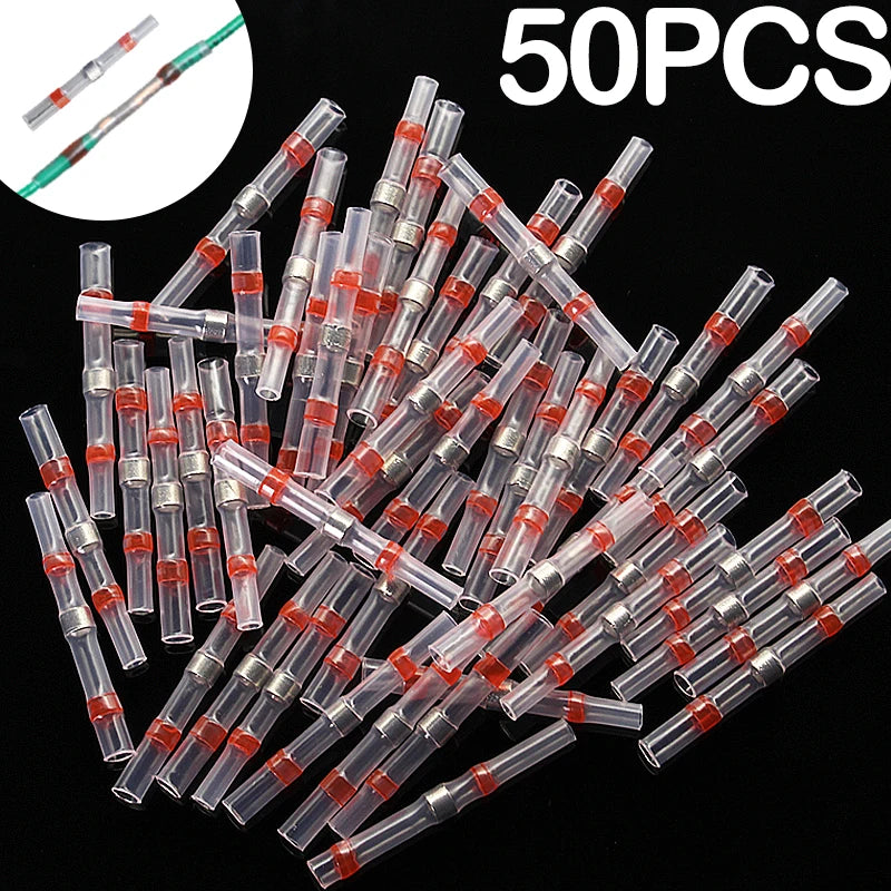 Heat Shrinkable Wire Connectors 50PCS SST21 Waterproof Sleeve AWG22-18 Butt Electrical Splice Tinned Solder Seal Terminal