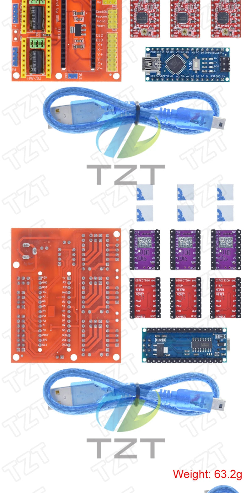 TZT 1SET 3DV4 CNC Shield V4 + Nano 3.0 + 3pcs DRV8825 or A4988  Reprap Stepper Drivers Set For  Arduino