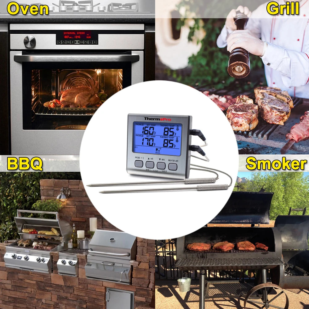 ThermoPro TP-17 Dual Probes Digital Outdoor Meat Thermometer Cooking BBQ Oven Thermometer with Big LCD Screen For Kitchen