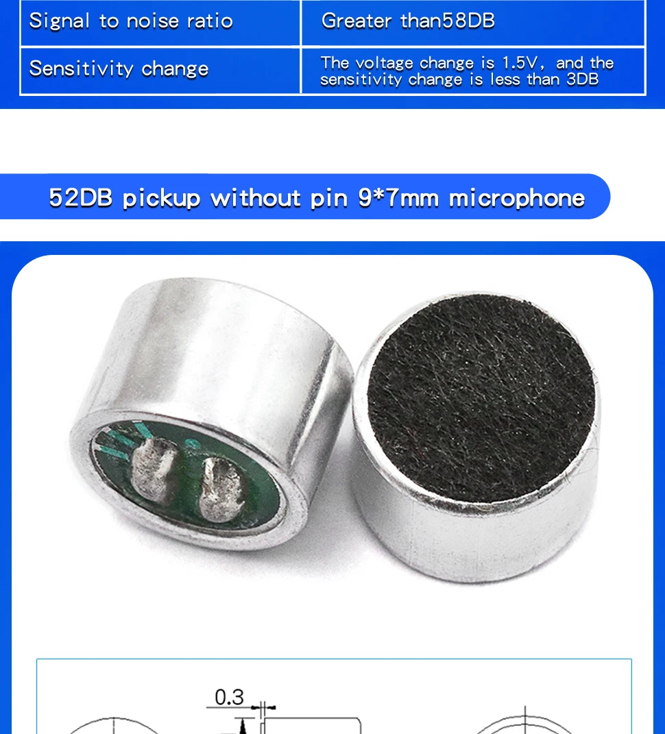 10PCS Condenser pick-up Microphone 9x7mm 9767 9x4.5mm 9745 6x5mm 6050 6x2.2mm 6022 4.5x2.2mm 4522 4x1.5mm 4015 MP3 Accessories