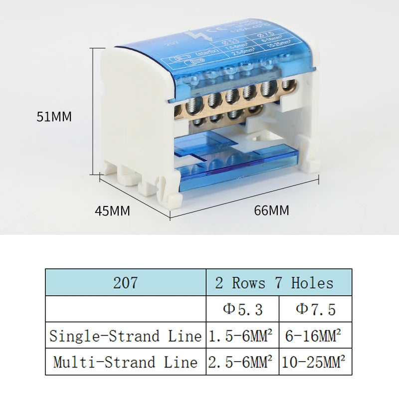 207 211 407 Din Rail Terminal Blocks Screw Modular Power Distribution Box Block Box Zero Wire Terminal Copper Junction Box