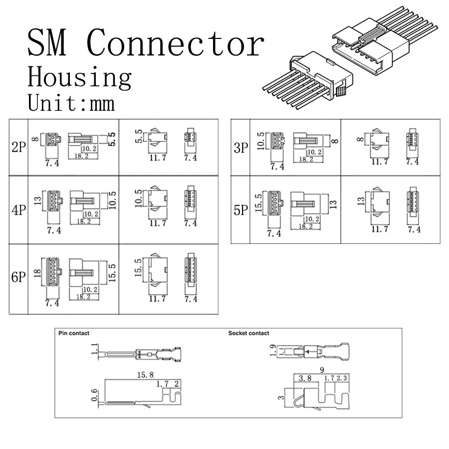 10Sets JST SM Connector Plug Pitch 2.54MM Female and Male Housing + Terminals SM-2P SM-2R JST SM2.54 2/3/4/5/6Pin