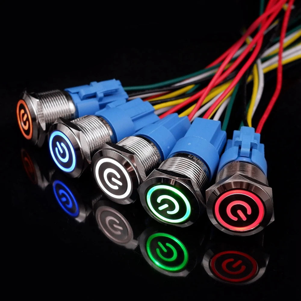 On Off PC Power Metal Waterproof Push Button Switch 12v for Car Ignition Switches Momentary/Latching NC 5V 220V 12 16 19 22 mm