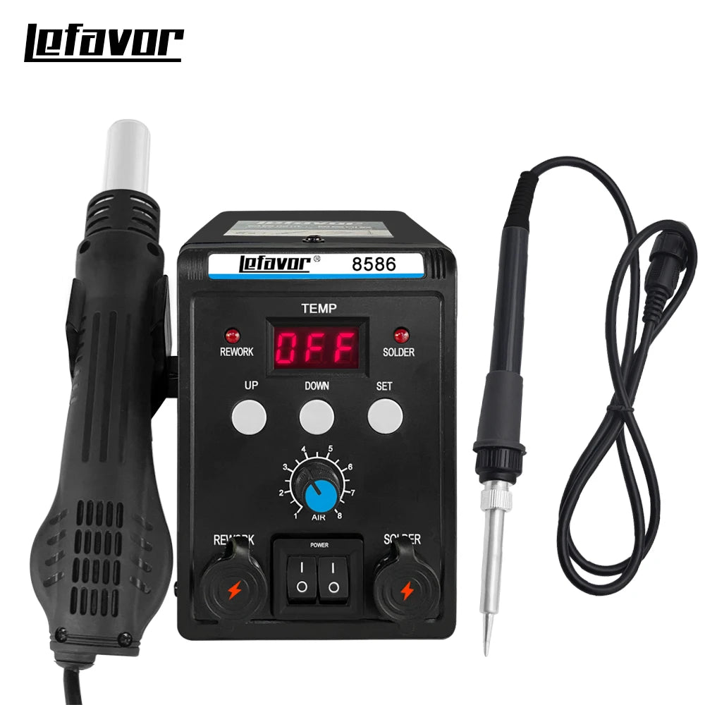 Hot air gun 858D 8586 2 in 1 soldering station 700W 110V 220V BGA Rework SMD SMT welding repair tool Heat gun LED Digital Solder