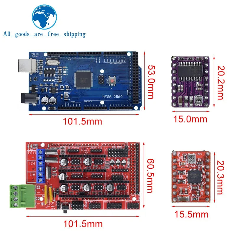 Mega 2560 R3 + RAMPS 1.4 control panel+ 5pcs A4988 or DRV8825 Stepper Motor Drive for arduino kit