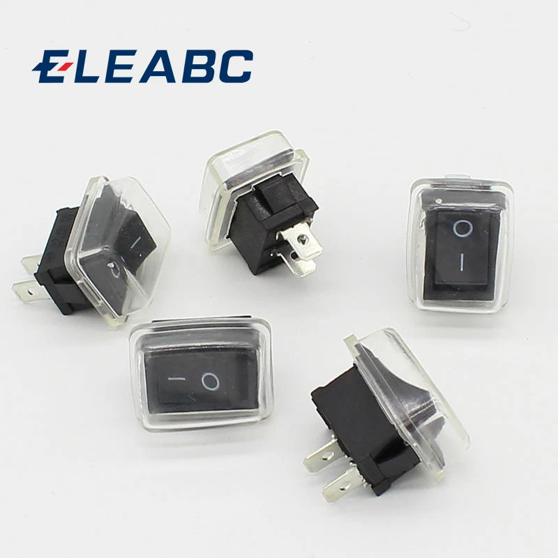 5Pcs/Lot Black Push Button Mini Switch 6A-10A 110V 250V 2Pin Snap-in On/Off Rocker Switch 21MM*15MM with Waterproof Cover Black