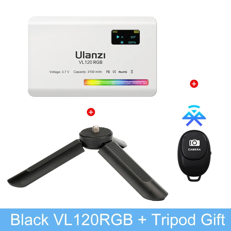 Ulanzi VL120 RGB Camera Light with Diffuser 2500-9000K CRI 95+ 3100mAh LED Video Light Panel for Camera Phone Photography Lights