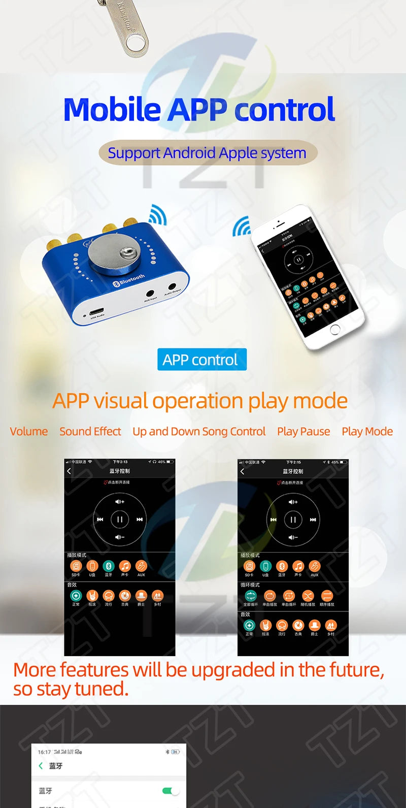 Bluetooth 5.0 10W/15W/20W Stereo Power Amplifier Board Mobile Control APP 12V/24V High Power Digital Amplifier Module DC8-24V