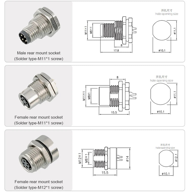 3 4 5 6 8 Pins M8 Solder Welding A D Coding Male Female Panel Mount IP67 Sensor Circular Connectors