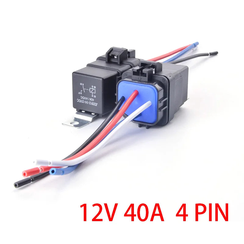 Automobile Relay Waterproof Integrated Wired DC12V 24V 40A 5Pin 4pin Auto Relay + Holder with 105mm Length Wires