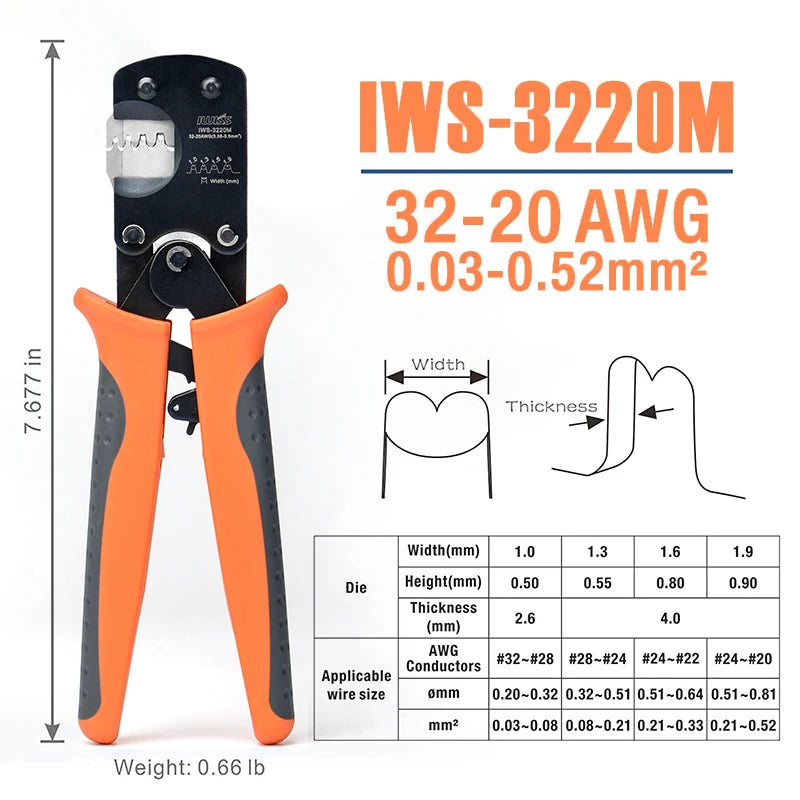 IWS-3220 Crimping Plier IWISS Hand Crimper Tools Suits Molex CLIK-Mate, PicoBlade, JST SHD, JAM, TYCO D-100 Etc 0.03-0.5mm²