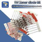 14Values*5pcs=70pcs 1W Zener Diode Package 1/2W DO-41 3.3V-30V Component Diy Kit 14 Kinds of Commonly Used Volts