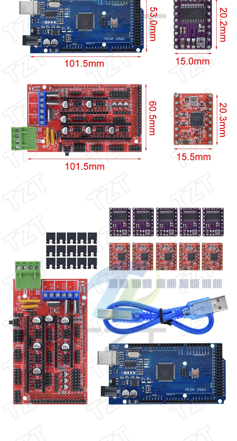 Mega 2560 R3 + RAMPS 1.4 control panel+ 5pcs A4988 or DRV8825 Stepper Motor Drive for arduino kit