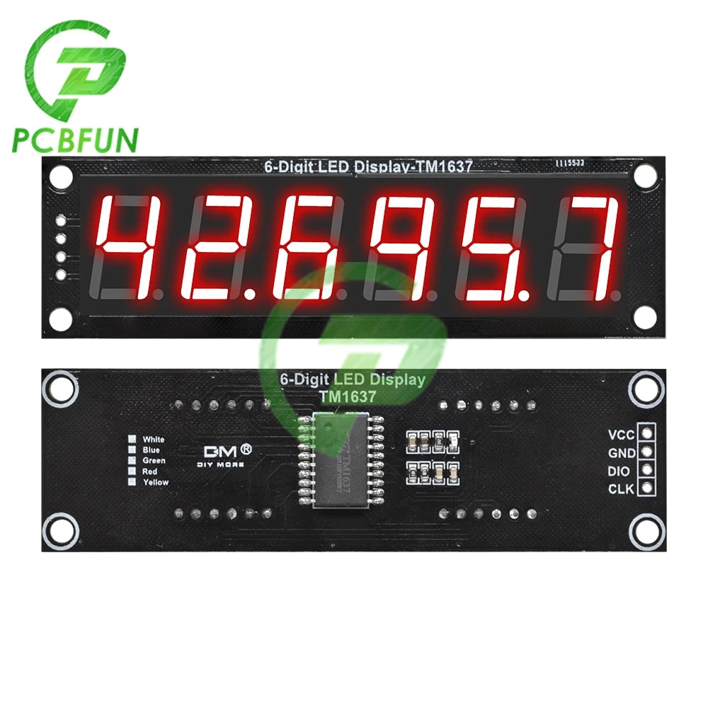 0.56 Inch TM1637 6 Digit 7 Segment 5V Digital Tube Module White/Red/Yellow/Green/Blue LED Display Module For Arduino