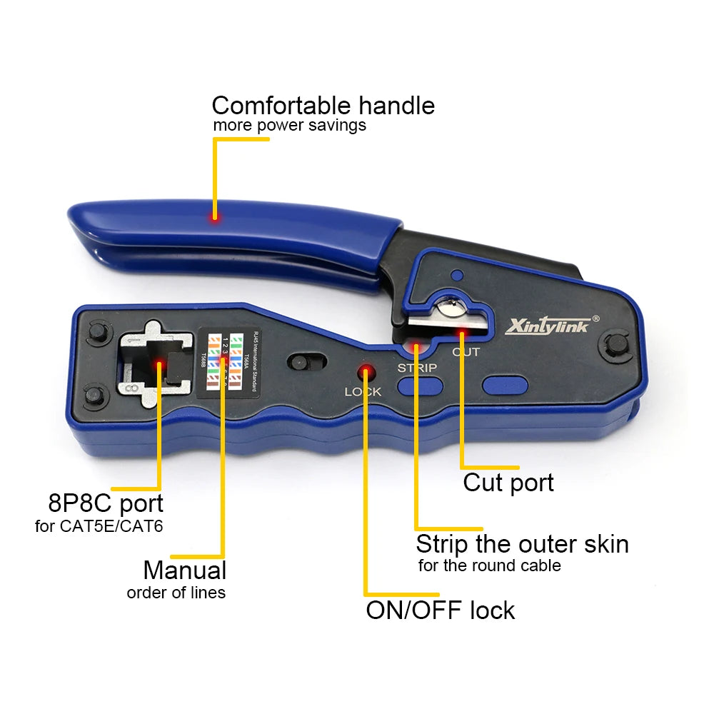 Xintylink RJ45 Crimper Hand Network Tools Pliers CAT5 CAT6 8P RJ45 Cable Stripper Pressing Clamp Tongs Clip New Style Type