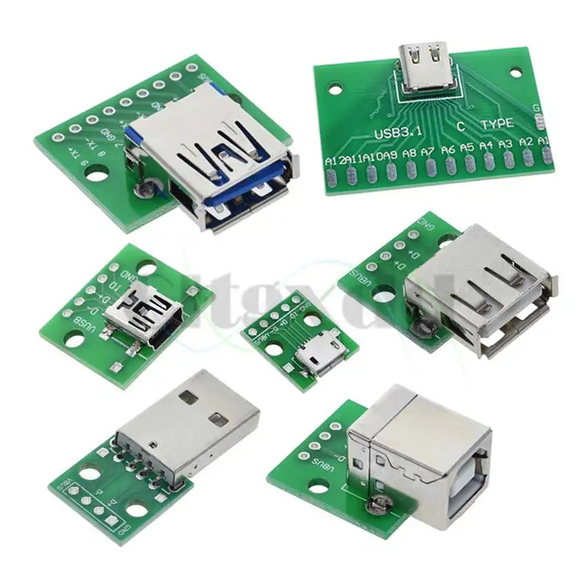 1PCS Male USB Type-C Micro Mini USB 2.0 3.0 Female USB B Connector Interface to 2.54mm DIP PCB Converter Adapter Breakout Board