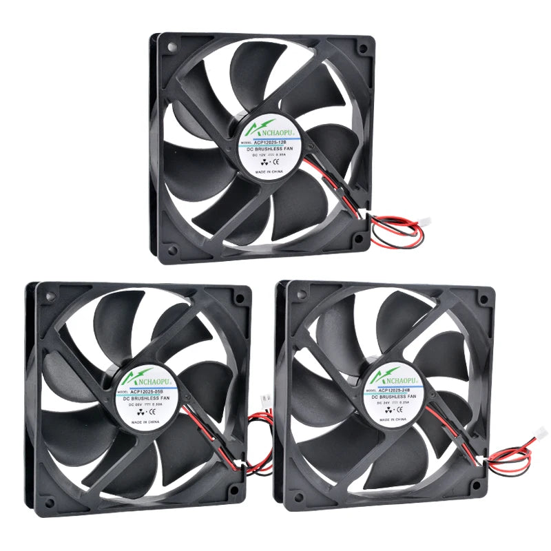 ACP12025 12cm 120mm Fan 120x120x25mm DC5V 12V 24V 2Pin Cooling Fan Suitable for Chassis Power Inverter