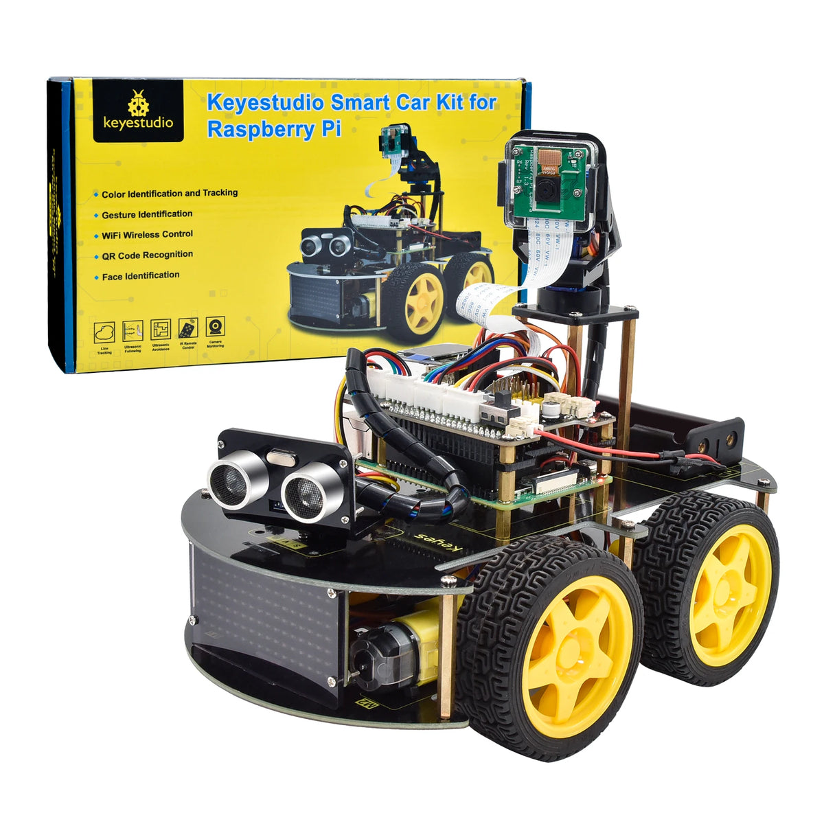 Keyestudio Raspberry Pi 4WD Robot Car Kit  5 Megapixels Camera Module Python Programming DIY Projects Kit For Raspberry Pi 4B