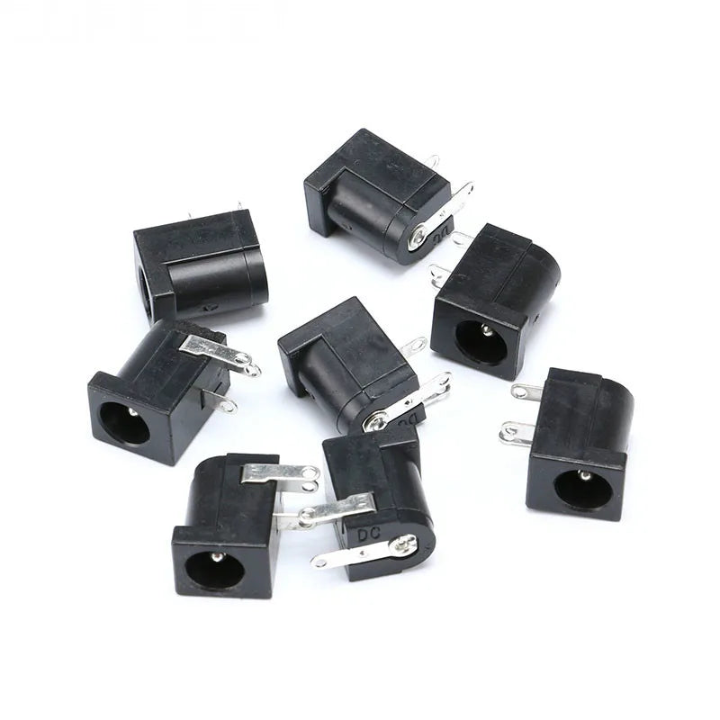 10Pcs DC-005 PCB Mount 5.5 x 2.1 mm Female DC Power Jack Plug Socket Connector Black 2.1 socket Round the needle