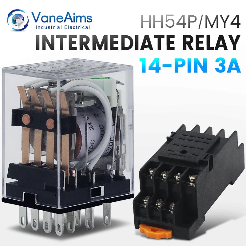 Relay MY4P HH54P MY4NJ Coil General DPDT Micro Mini Electromagnetic Relay Switch with Socket Base LED AC 110V 220V DC 12V 24V