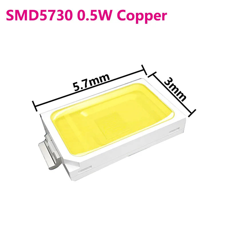 100pcs 3V LED SMD 5730 or 2835 Copper LED COB Chip Lamp Beads 0.5W Lighting Interior Replacement Parts for LED Round Board Bulb