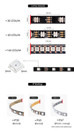 WS2812B Led Strip With SP110E USB Bluetooth Controller WS2812 30/60/144 Pixels/m RGB Individually Addressable LED Light Kit DC5V