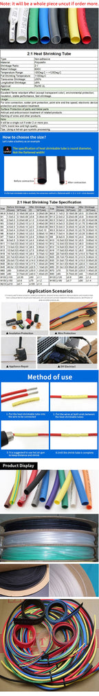 2M Heat Shrink Tube Dia 0.6 0.8mm 1mm 2mm 3mm 4mm 5mm 6mm 2:1 Shrink Ratio Polyolefin Insulated Cable Wire Protect Sheath