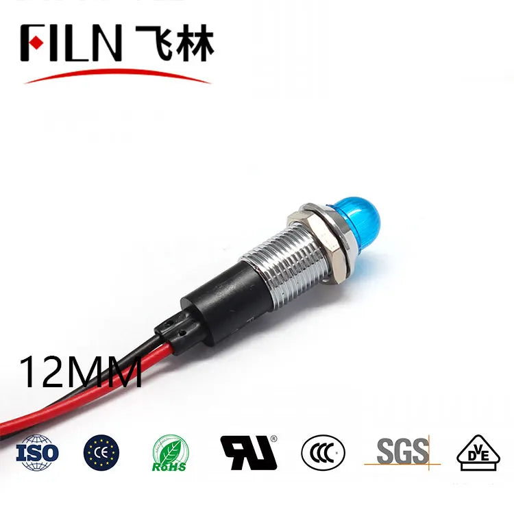 FILN 12mm LED Metal Indicator Light Waterproof IP67 Signal Lamp 3V 6V 12V 24V 110V 220V Red Yellow Blue Green White Pilot Seal