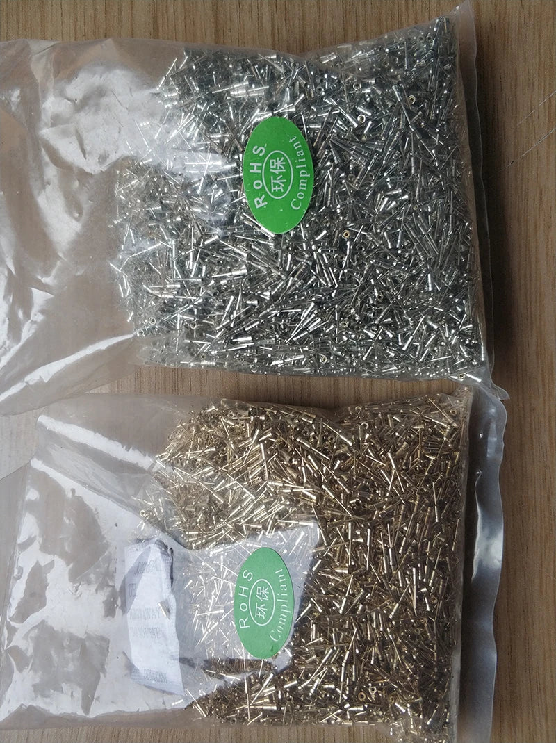1000pcs D0.5mm D0.45-0.6mm PCB Gold Round Female Male Pin Sensor Crystal Socket Dim1.4*7.4mm,No Plastic for 2.54 Hole Pin Header
