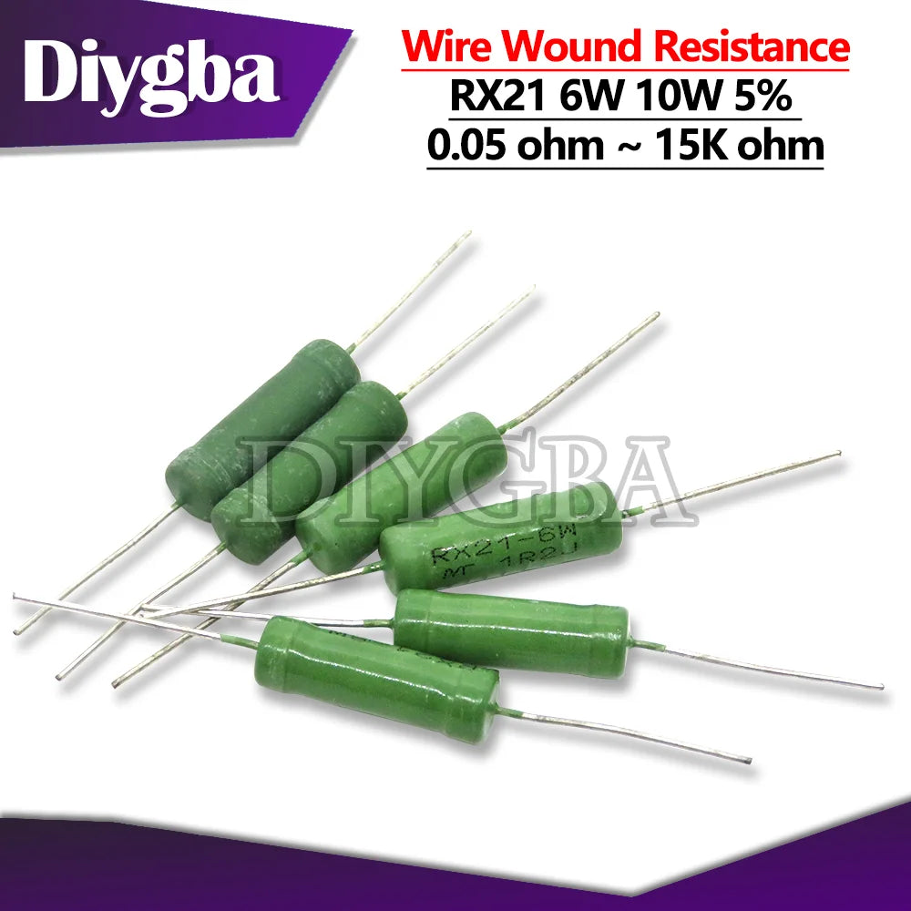 5PCS/lot RX21 6W 10W Wire Wound Resistance 5% 1R 10R 100R 1K 10K 12K 15K 18R 20R 22R 24R 27R 30R 33R 36R 0.01R Resistor