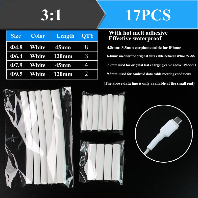 2：1 Thermoresistant Tube Heat Shrink Wrapping Kit Assorted Wire Cable Sulation Sleeving 3:1  Heat Shrink Tubing