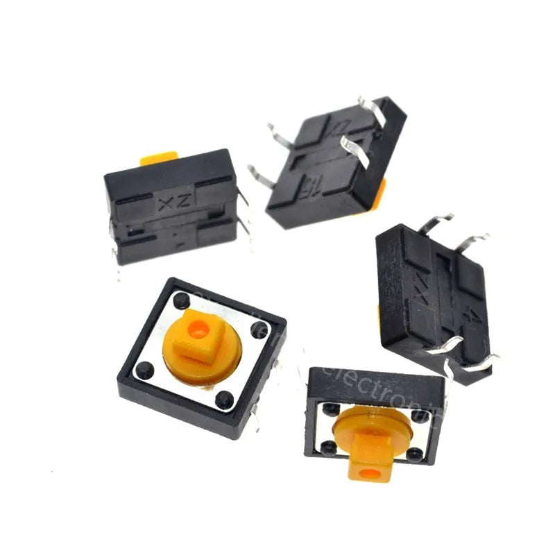 50PCS/box 12x12x7.3mm Micro Switch Momentary Tactile Push Button Switch with Knob Black White Yellow Blue Red Kit
