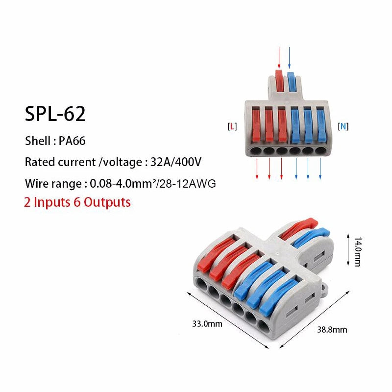 Wire Connector Mini Fast Universal Wiring Electrical Cable Conector LED Lamp Push In Terminal Block 222 SPL-62 SPL-42 Splic