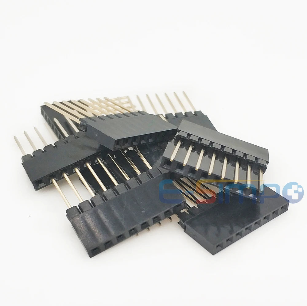 10pcs 2.54mm PC104 Industrial Square Pin Single Row 1X6P/8P/10P/40P Straight PH11mm Pin L12mm Gold PCB Female Header Connector
