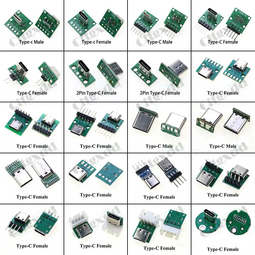 Cltgxdd 1pcs Data Charging Cable Jack Test Board with Pin Header 90/180 Degree USB 3.1 Type-C Female Male Connector